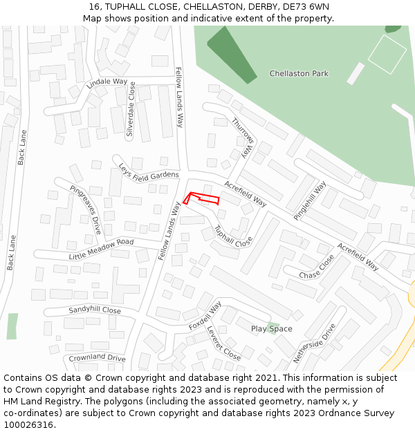 16, TUPHALL CLOSE, CHELLASTON, DERBY, DE73 6WN: Location map and indicative extent of plot