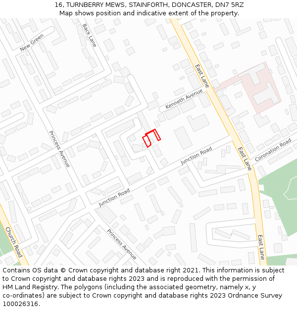16, TURNBERRY MEWS, STAINFORTH, DONCASTER, DN7 5RZ: Location map and indicative extent of plot