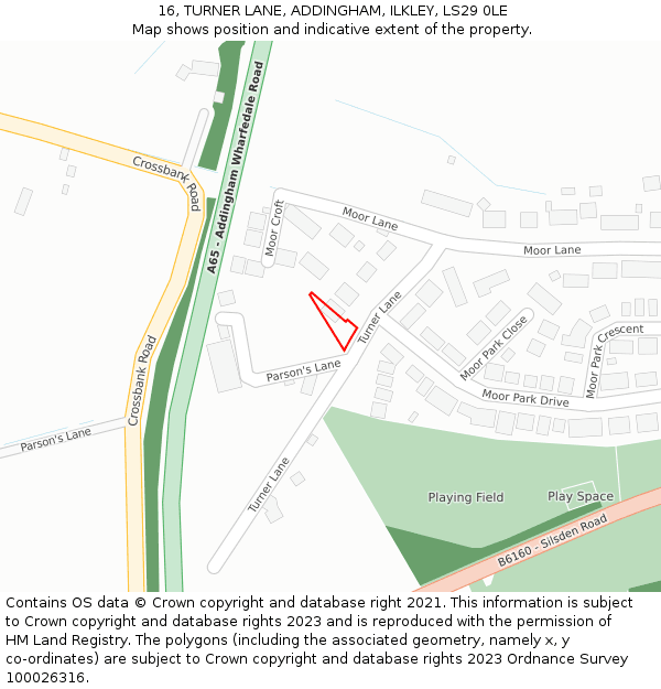 16, TURNER LANE, ADDINGHAM, ILKLEY, LS29 0LE: Location map and indicative extent of plot