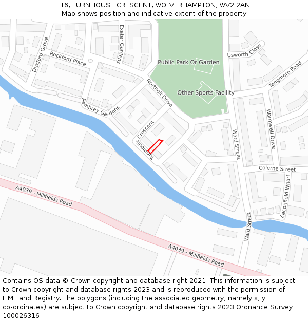 16, TURNHOUSE CRESCENT, WOLVERHAMPTON, WV2 2AN: Location map and indicative extent of plot