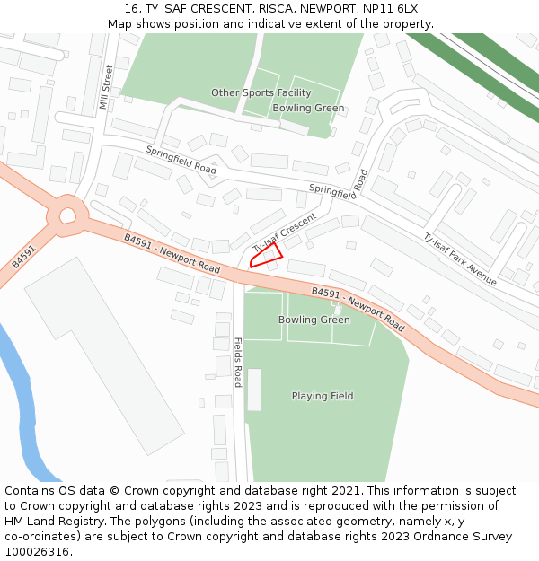 16, TY ISAF CRESCENT, RISCA, NEWPORT, NP11 6LX: Location map and indicative extent of plot