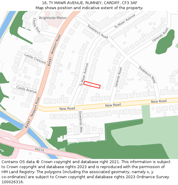 16, TY MAWR AVENUE, RUMNEY, CARDIFF, CF3 3AF: Location map and indicative extent of plot