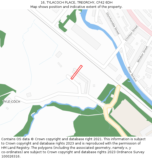 16, TYLACOCH PLACE, TREORCHY, CF42 6DH: Location map and indicative extent of plot