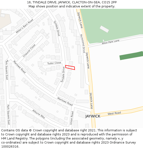 16, TYNDALE DRIVE, JAYWICK, CLACTON-ON-SEA, CO15 2PP: Location map and indicative extent of plot