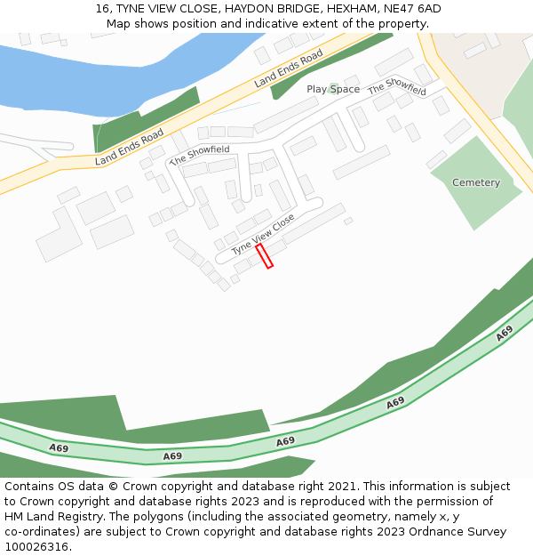 16, TYNE VIEW CLOSE, HAYDON BRIDGE, HEXHAM, NE47 6AD: Location map and indicative extent of plot