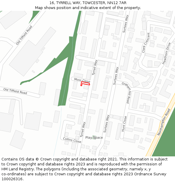 16, TYRRELL WAY, TOWCESTER, NN12 7AR: Location map and indicative extent of plot