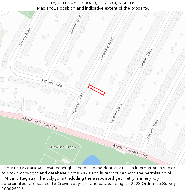 16, ULLESWATER ROAD, LONDON, N14 7BS: Location map and indicative extent of plot