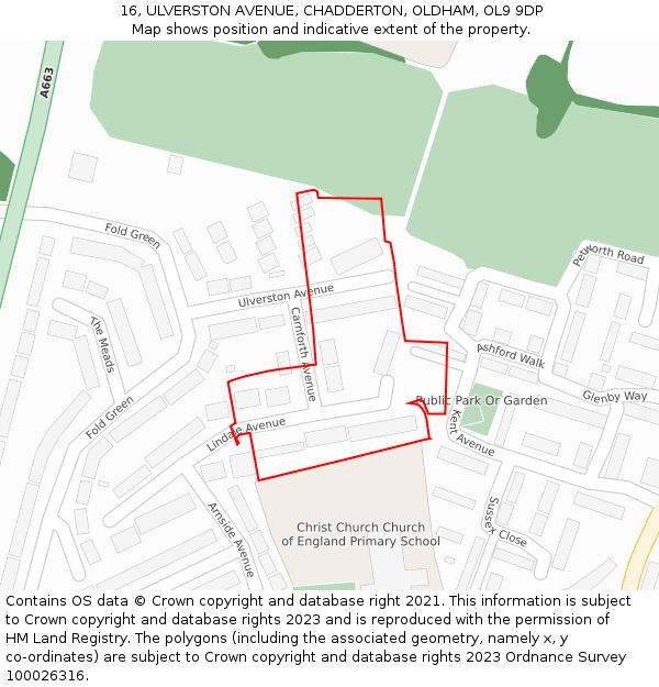 16, ULVERSTON AVENUE, CHADDERTON, OLDHAM, OL9 9DP: Location map and indicative extent of plot