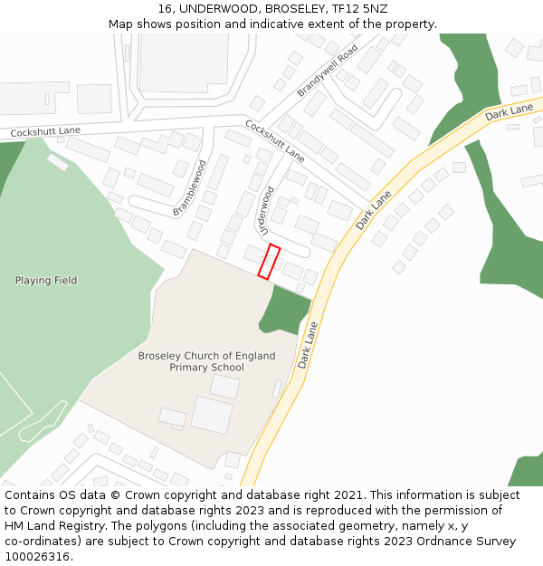 16, UNDERWOOD, BROSELEY, TF12 5NZ: Location map and indicative extent of plot