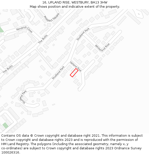 16, UPLAND RISE, WESTBURY, BA13 3HW: Location map and indicative extent of plot