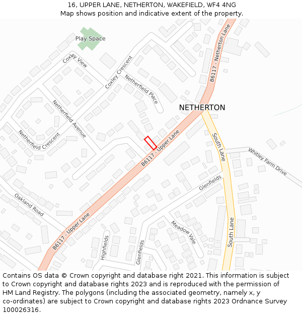 16, UPPER LANE, NETHERTON, WAKEFIELD, WF4 4NG: Location map and indicative extent of plot