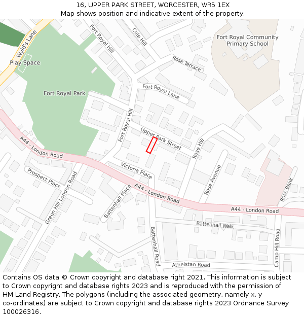 16, UPPER PARK STREET, WORCESTER, WR5 1EX: Location map and indicative extent of plot
