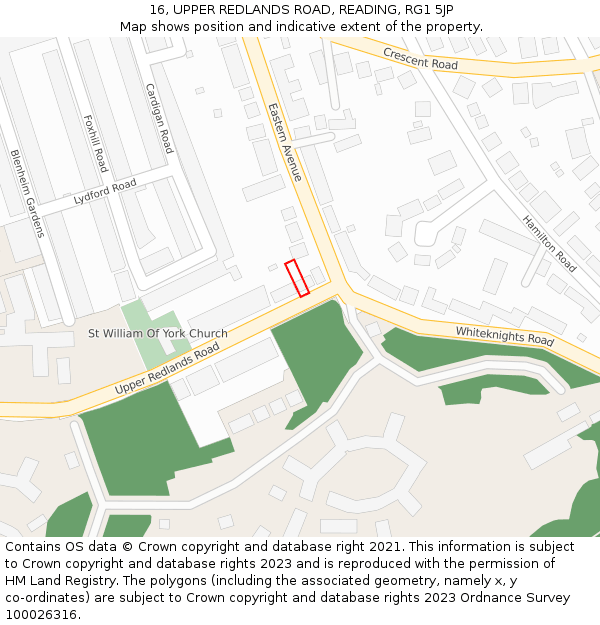 16, UPPER REDLANDS ROAD, READING, RG1 5JP: Location map and indicative extent of plot