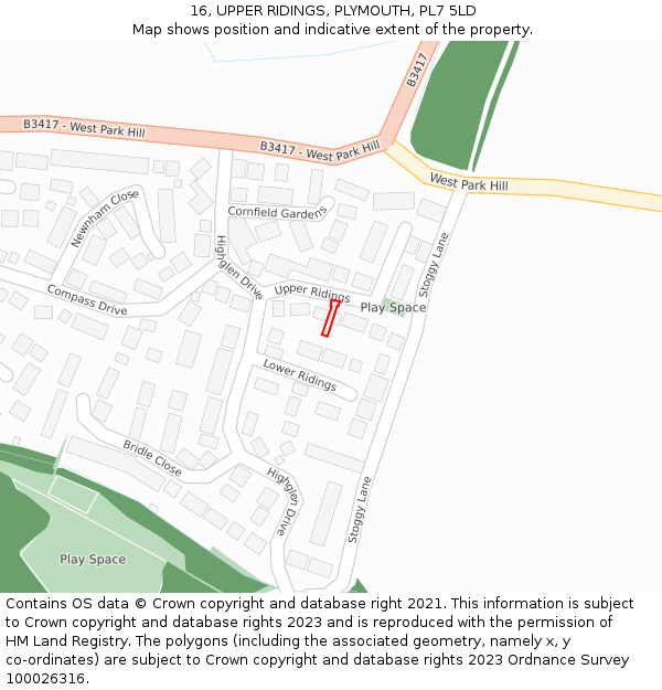 16, UPPER RIDINGS, PLYMOUTH, PL7 5LD: Location map and indicative extent of plot