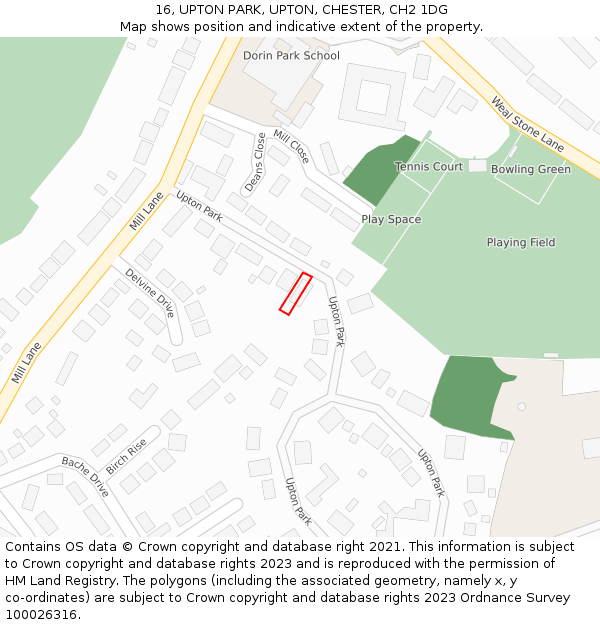 16, UPTON PARK, UPTON, CHESTER, CH2 1DG: Location map and indicative extent of plot