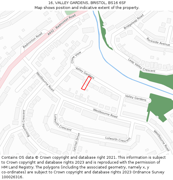 16, VALLEY GARDENS, BRISTOL, BS16 6SF: Location map and indicative extent of plot