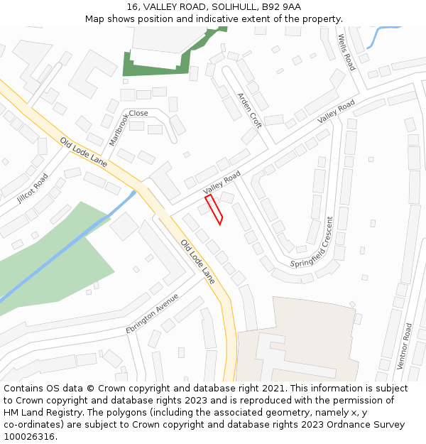 16, VALLEY ROAD, SOLIHULL, B92 9AA: Location map and indicative extent of plot