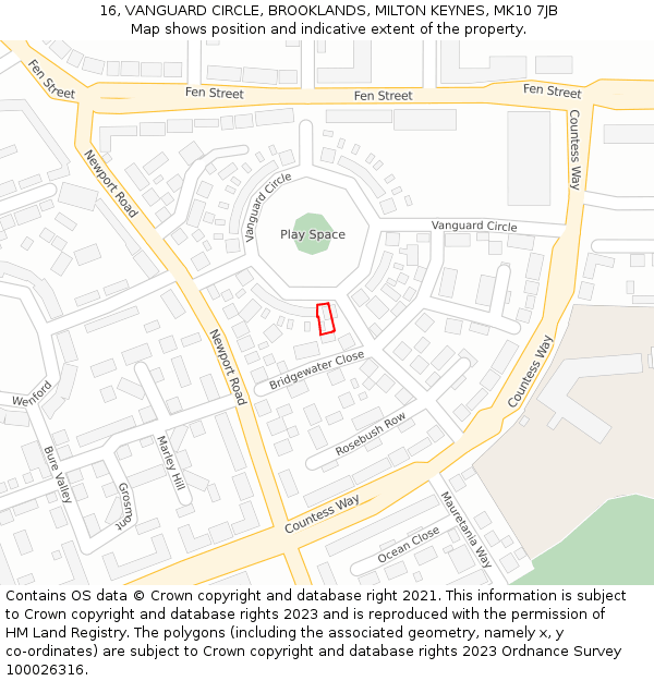 16, VANGUARD CIRCLE, BROOKLANDS, MILTON KEYNES, MK10 7JB: Location map and indicative extent of plot