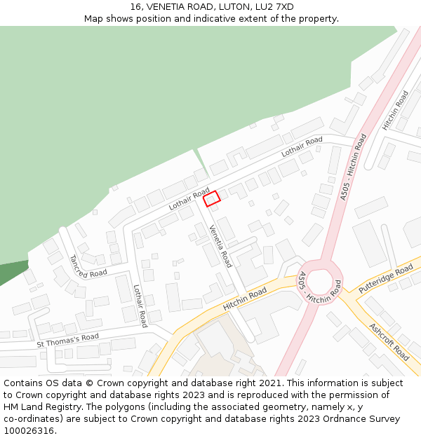 16, VENETIA ROAD, LUTON, LU2 7XD: Location map and indicative extent of plot