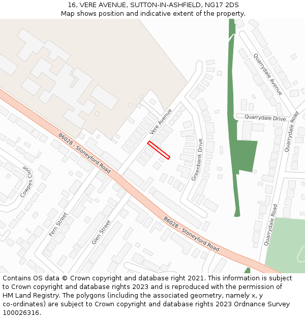 16, VERE AVENUE, SUTTON-IN-ASHFIELD, NG17 2DS: Location map and indicative extent of plot