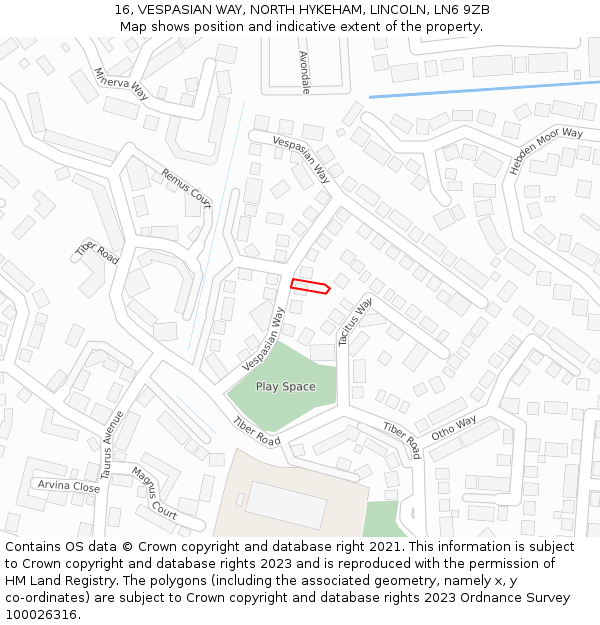 16, VESPASIAN WAY, NORTH HYKEHAM, LINCOLN, LN6 9ZB: Location map and indicative extent of plot