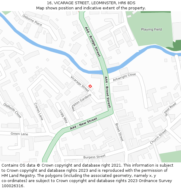 16, VICARAGE STREET, LEOMINSTER, HR6 8DS: Location map and indicative extent of plot