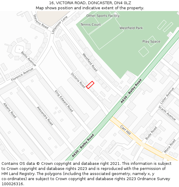 16, VICTORIA ROAD, DONCASTER, DN4 0LZ: Location map and indicative extent of plot