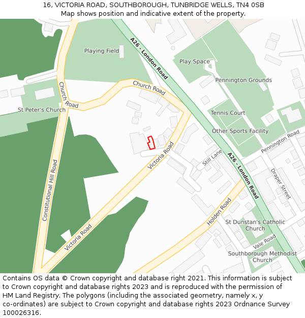 16, VICTORIA ROAD, SOUTHBOROUGH, TUNBRIDGE WELLS, TN4 0SB: Location map and indicative extent of plot