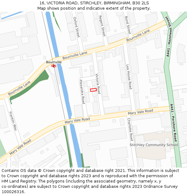 16, VICTORIA ROAD, STIRCHLEY, BIRMINGHAM, B30 2LS: Location map and indicative extent of plot