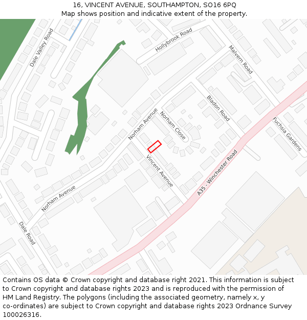 16, VINCENT AVENUE, SOUTHAMPTON, SO16 6PQ: Location map and indicative extent of plot