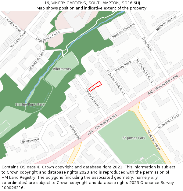 16, VINERY GARDENS, SOUTHAMPTON, SO16 6HJ: Location map and indicative extent of plot