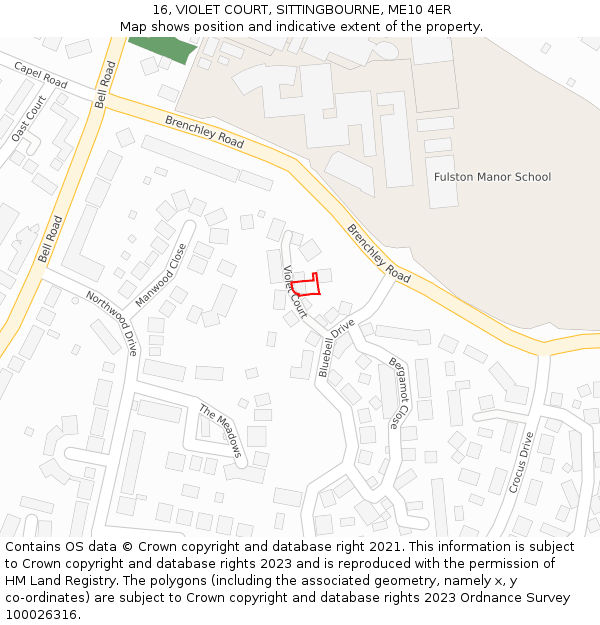 16, VIOLET COURT, SITTINGBOURNE, ME10 4ER: Location map and indicative extent of plot