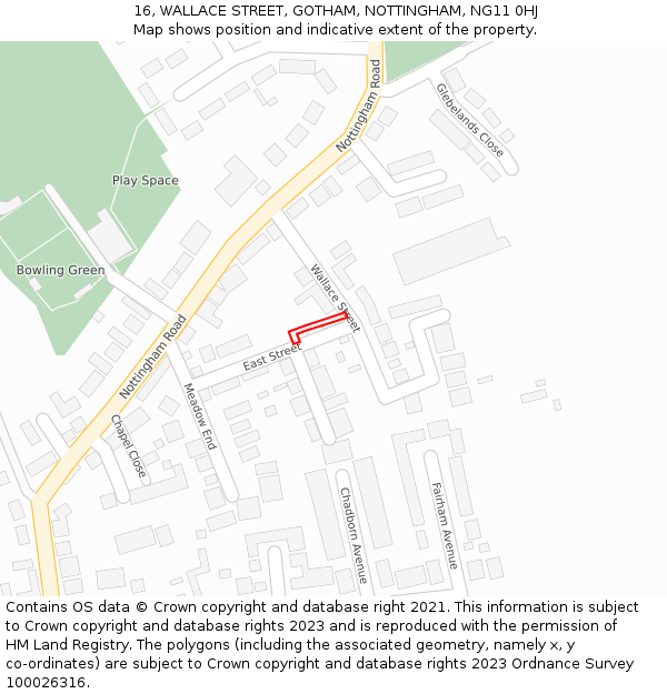 16, WALLACE STREET, GOTHAM, NOTTINGHAM, NG11 0HJ: Location map and indicative extent of plot