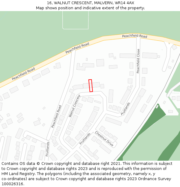 16, WALNUT CRESCENT, MALVERN, WR14 4AX: Location map and indicative extent of plot