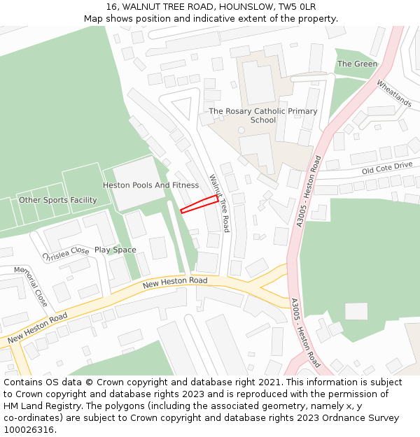 16, WALNUT TREE ROAD, HOUNSLOW, TW5 0LR: Location map and indicative extent of plot
