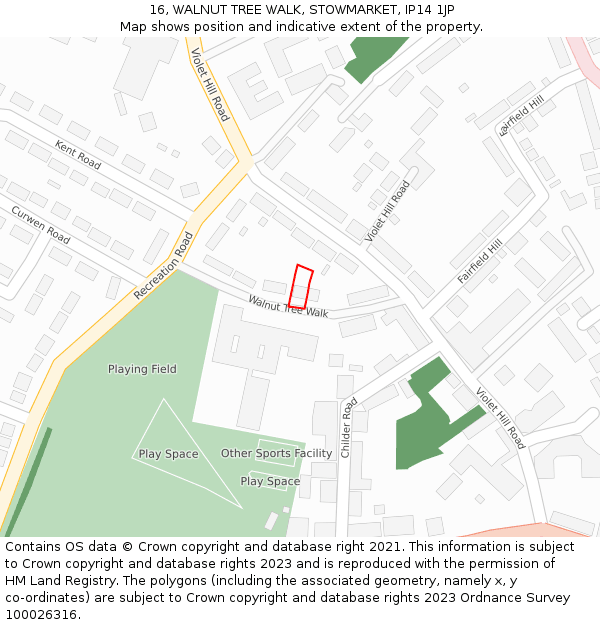 16, WALNUT TREE WALK, STOWMARKET, IP14 1JP: Location map and indicative extent of plot