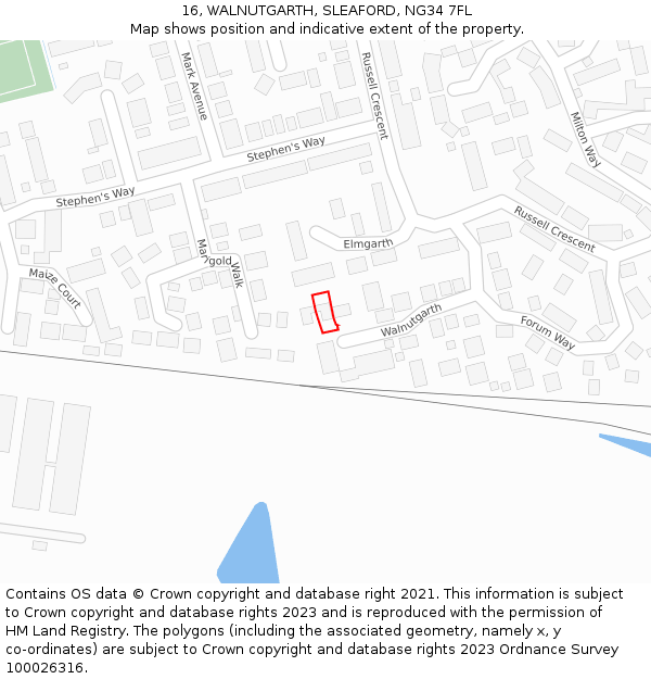 16, WALNUTGARTH, SLEAFORD, NG34 7FL: Location map and indicative extent of plot