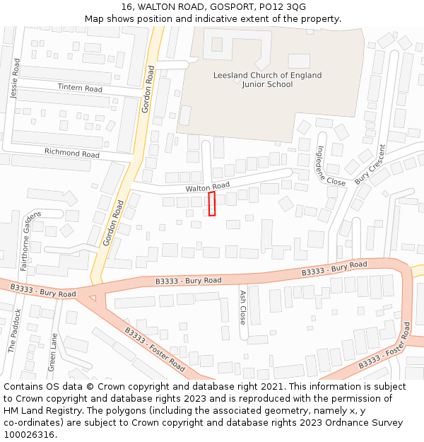16, WALTON ROAD, GOSPORT, PO12 3QG: Location map and indicative extent of plot