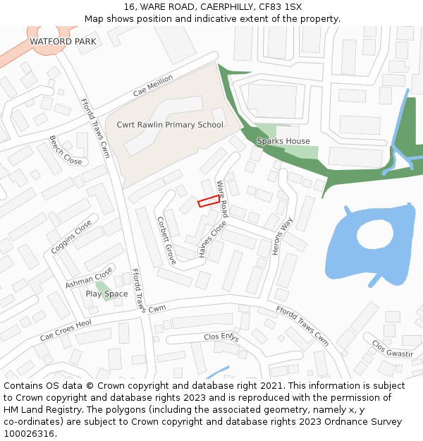 16, WARE ROAD, CAERPHILLY, CF83 1SX: Location map and indicative extent of plot