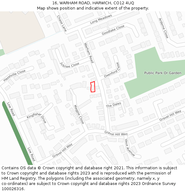 16, WARHAM ROAD, HARWICH, CO12 4UQ: Location map and indicative extent of plot