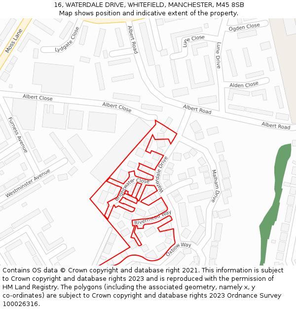 16, WATERDALE DRIVE, WHITEFIELD, MANCHESTER, M45 8SB: Location map and indicative extent of plot