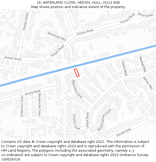 16, WATERLAND CLOSE, HEDON, HULL, HU12 8QE: Location map and indicative extent of plot