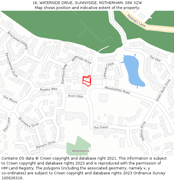 16, WATERSIDE DRIVE, SUNNYSIDE, ROTHERHAM, S66 3ZW: Location map and indicative extent of plot