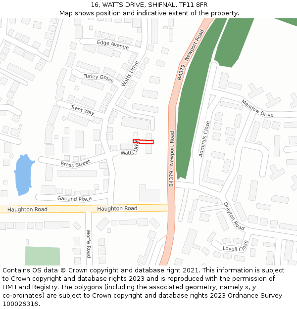 16, WATTS DRIVE, SHIFNAL, TF11 8FR: Location map and indicative extent of plot