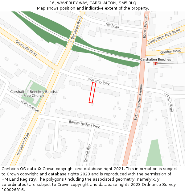16, WAVERLEY WAY, CARSHALTON, SM5 3LQ: Location map and indicative extent of plot