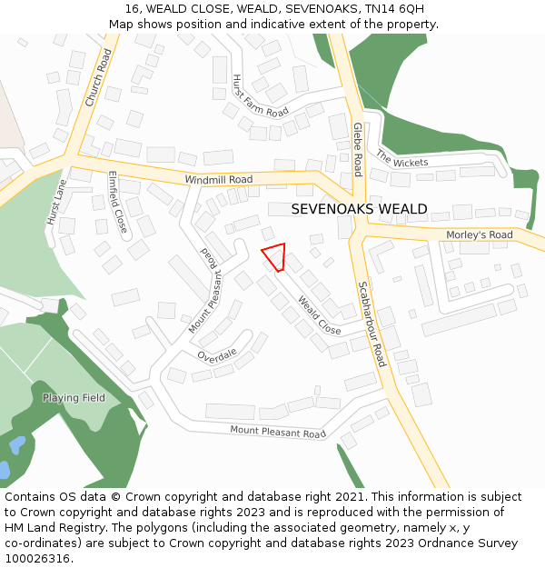 16, WEALD CLOSE, WEALD, SEVENOAKS, TN14 6QH: Location map and indicative extent of plot