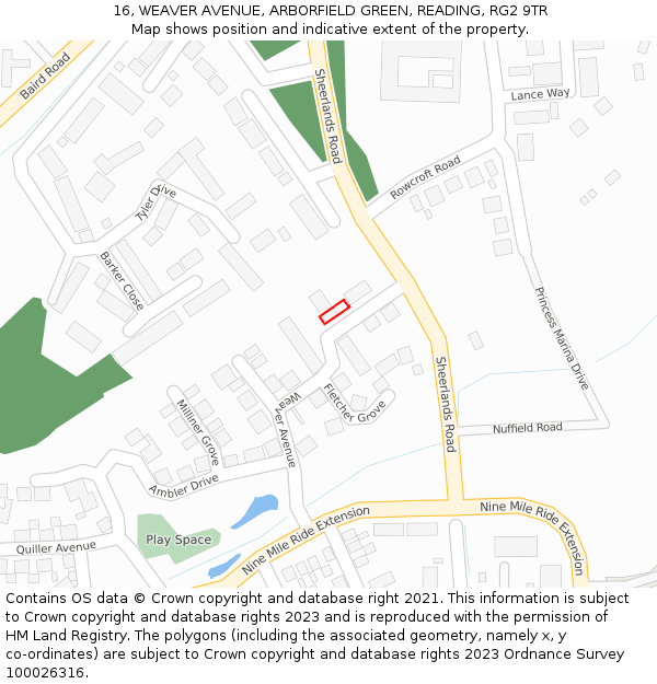 16, WEAVER AVENUE, ARBORFIELD GREEN, READING, RG2 9TR: Location map and indicative extent of plot