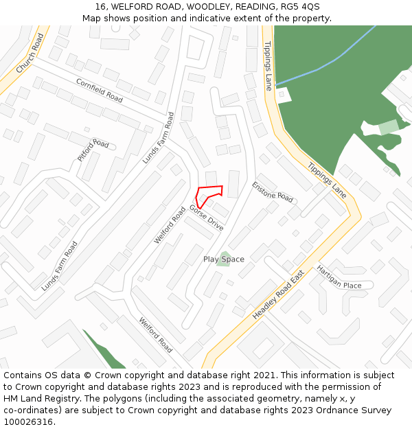 16, WELFORD ROAD, WOODLEY, READING, RG5 4QS: Location map and indicative extent of plot