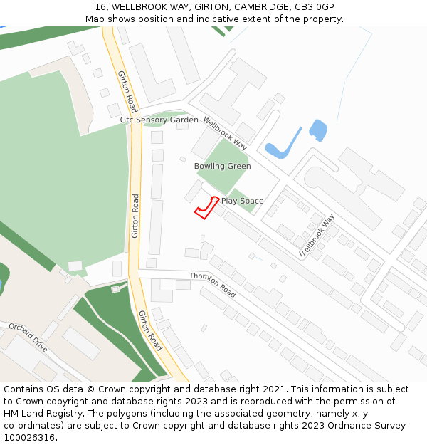 16, WELLBROOK WAY, GIRTON, CAMBRIDGE, CB3 0GP: Location map and indicative extent of plot