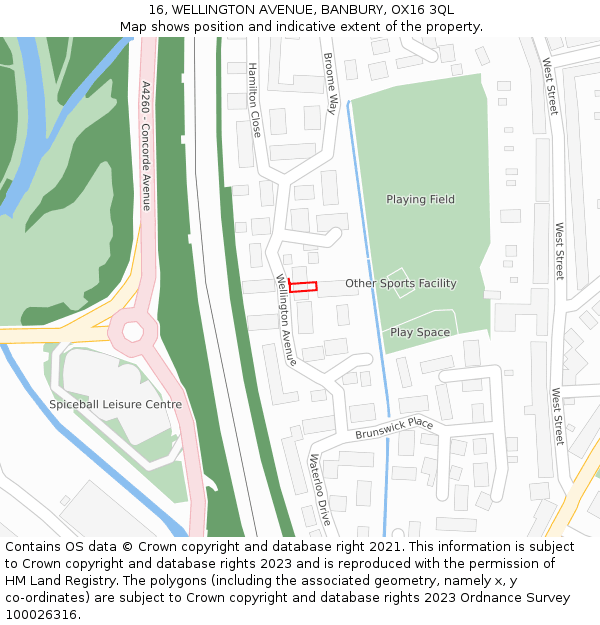 16, WELLINGTON AVENUE, BANBURY, OX16 3QL: Location map and indicative extent of plot